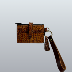 Brown Basketweave Leather Wristlet Wallet