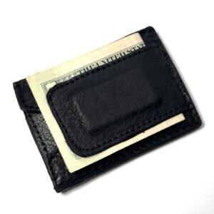 Bison Black Leather Money Clip Wallet