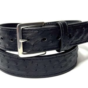 Ostrich Black Leather Belt