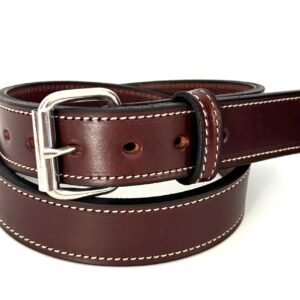 White Stitched Brown Premium Heavy Cowhide Leather Belt
