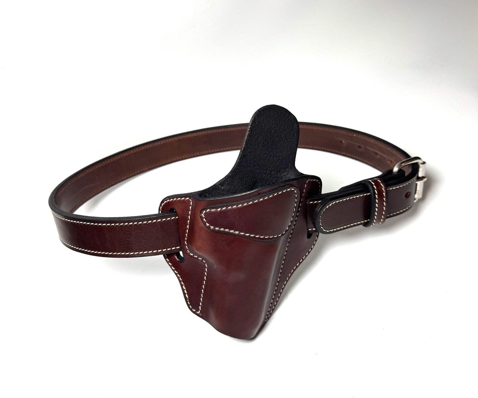 Brown Glock XD Leather Holster and Heavy-Duty Belt Combo – White Stitching - Image 6