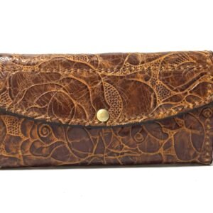 Brown Floral Leather Clutch