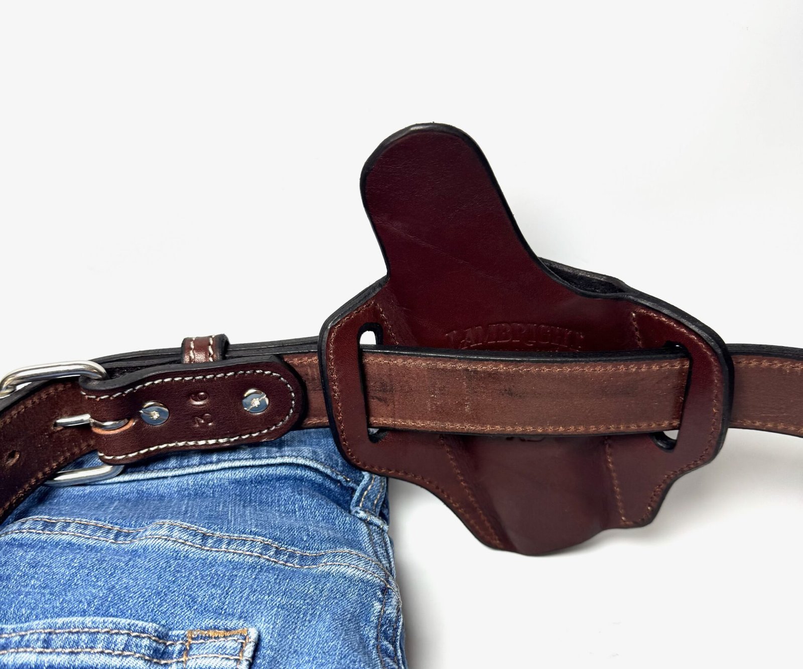 Brown Glock XD Leather Holster and Heavy-Duty Belt Combo – White Stitching - Image 4