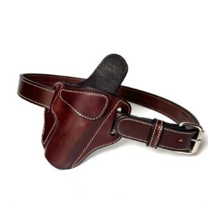 Brown Glock XD Leather Holster and Heavy-Duty Belt Combo – White Stitching