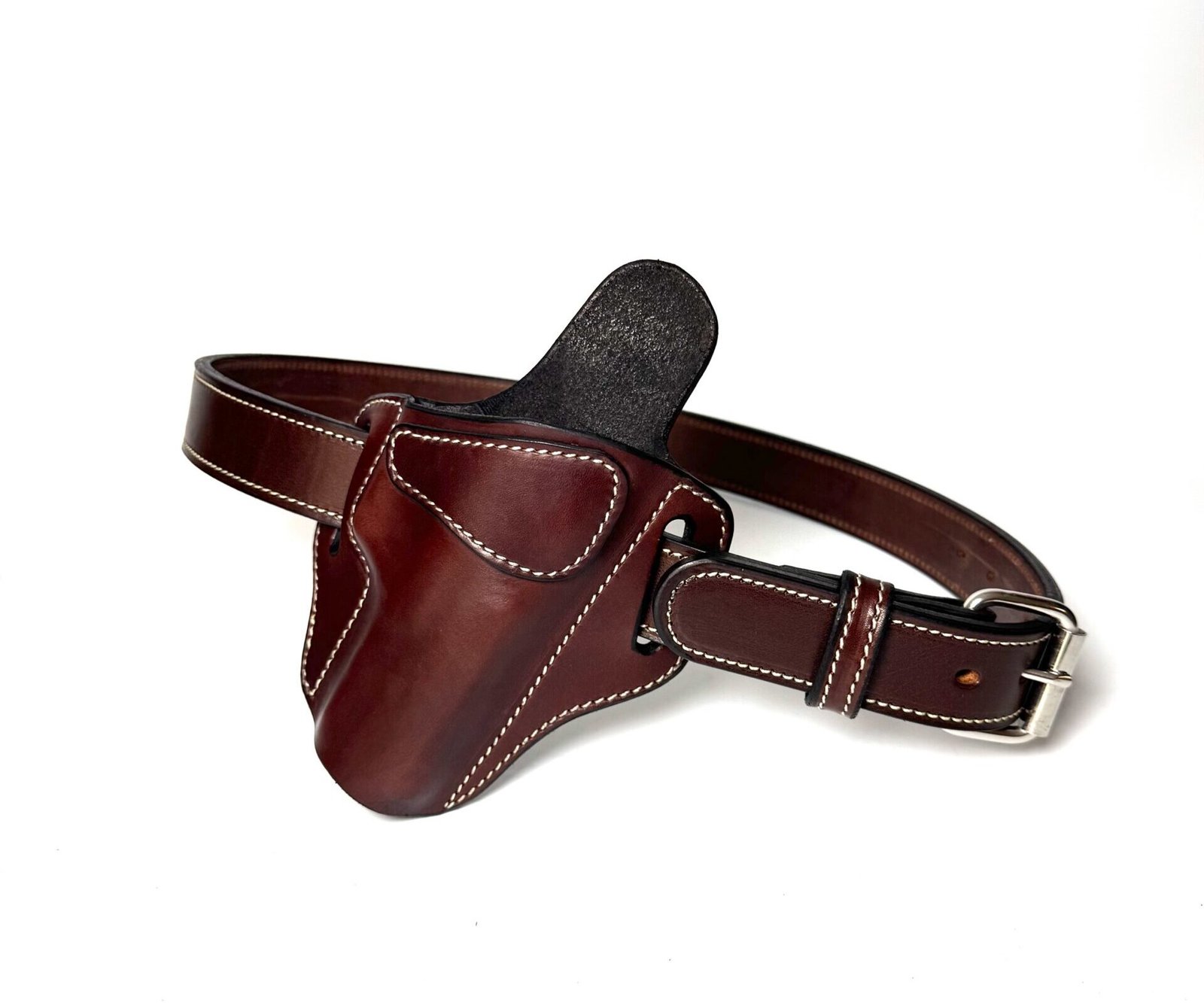 Brown Glock XD Leather Holster and Heavy-Duty Belt Combo – White Stitching