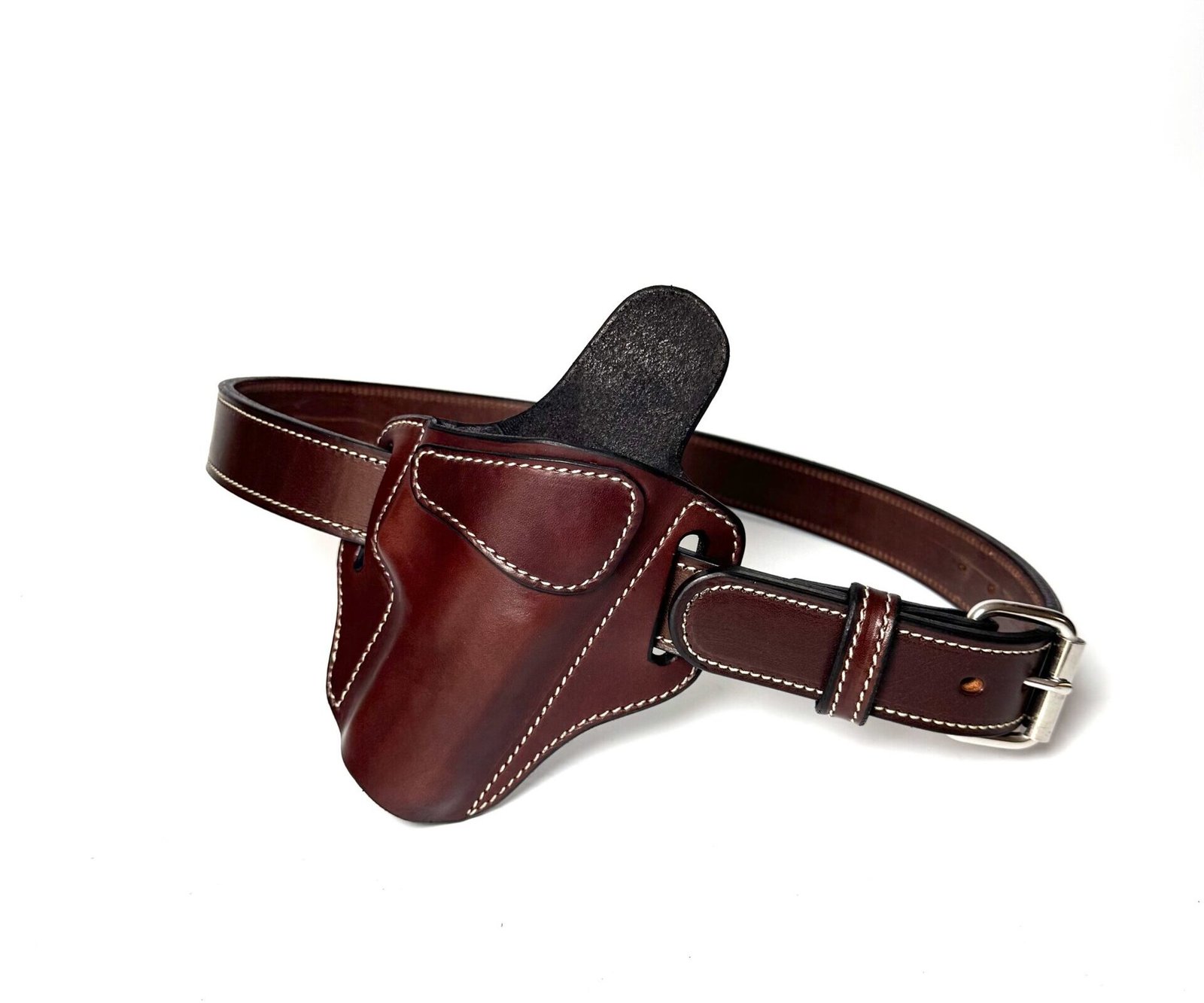 Brown Glock XD Leather Holster and Heavy-Duty Belt Combo – White Stitching - Image 7