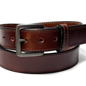 Brown Water Buffalo Leather Dress Belt- Dark Grey Buckle