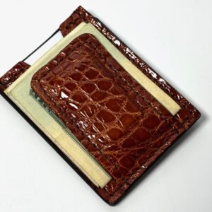 Gator Cognac Leather Money Clip Wallet