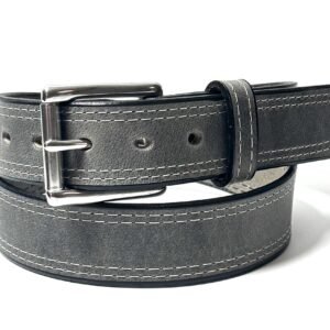 Grey Double Stitch Leather Belt
