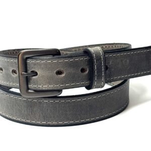 Grey Leather Dress Belt