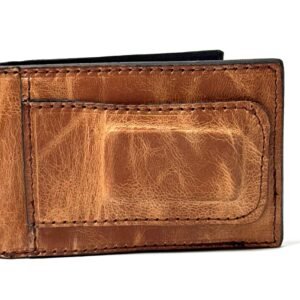 Light Brown Water Buffalo Leather Money Clip Bifold