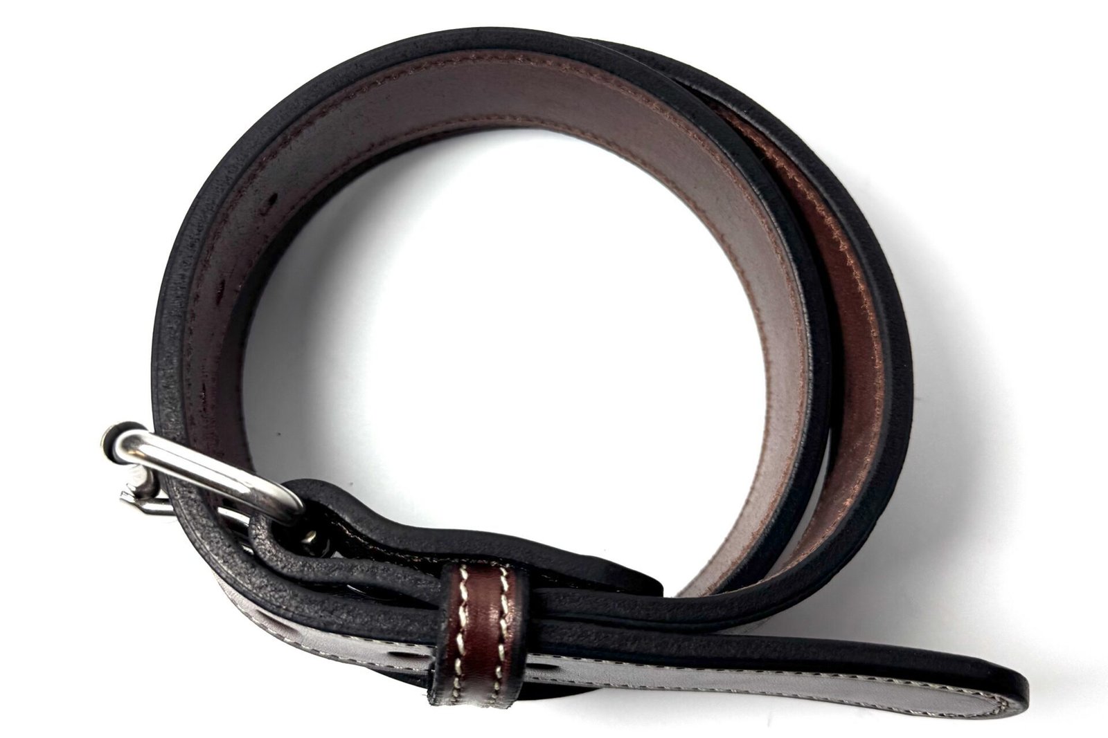 White Stitched Brown Premium Heavy Cowhide Leather Belt - Image 3