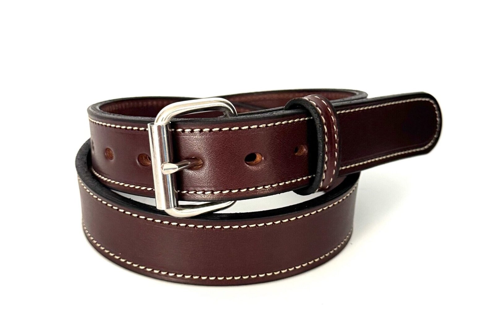 White Stitched Brown Premium Heavy Cowhide Leather Belt - Image 2
