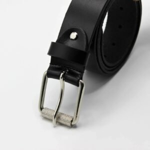 Black Leather Belt with Silver Roller Buckle