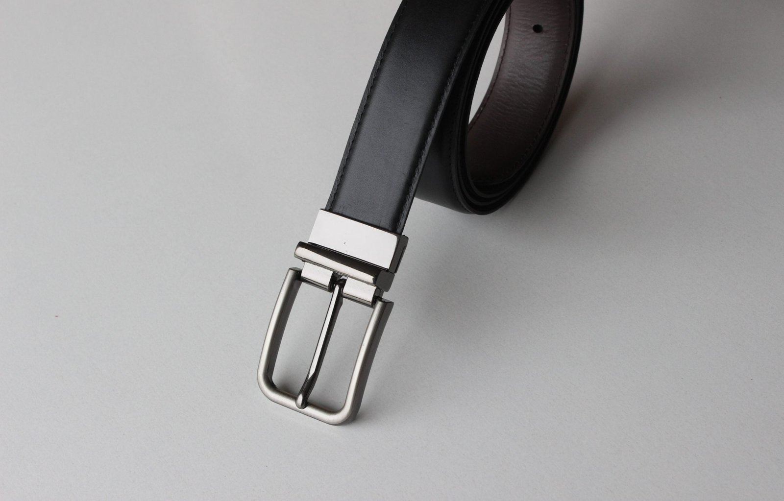 Formal Black/Brown Leather Belt-Premium Silver Reversible Buckle