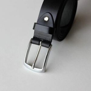 Black Leather Belt with Sleek Silver Buckle