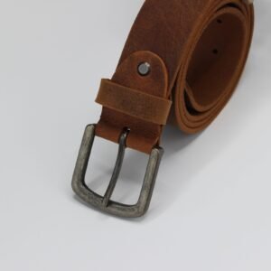 Tan Leather Belt with Short Rugged Buckle