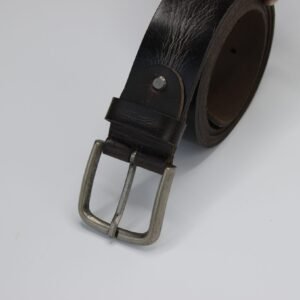Brown Leather Belt with Rugged Buckle