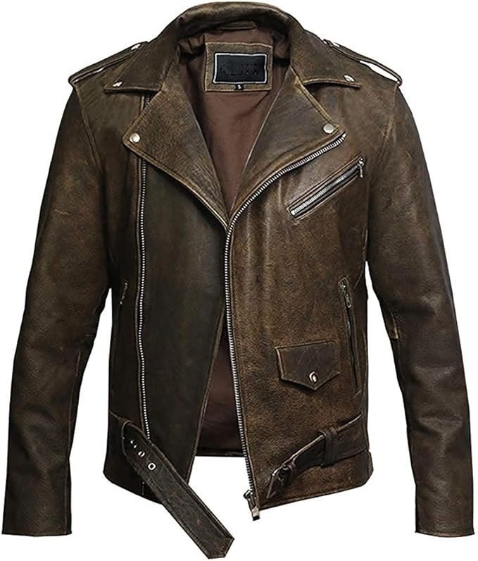 Men’s Brown Belted Motorcycle Leather Jacket