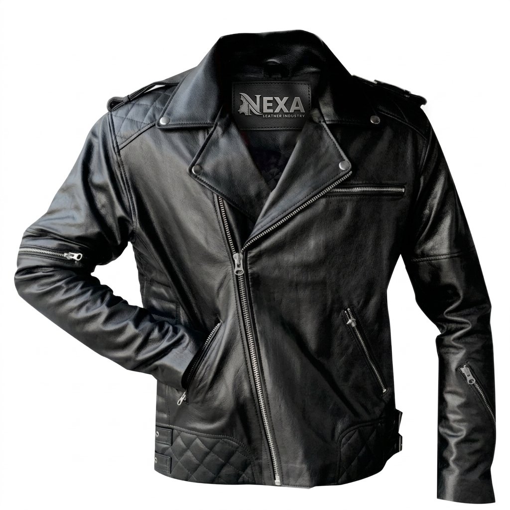 Men’s Black Biker Goatskin Leather Jacket