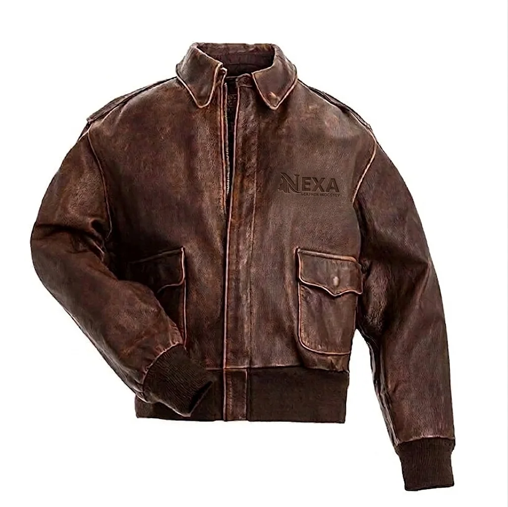 Aviator A2 Distressed Brown Cowhide Leather Bomber Jacket