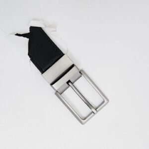 Formal Black/Brown Leather Belt-Classic Silver Reversible Buckle