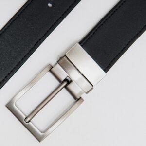 Formal Black/Brown Leather Belt-Classic Slim Reversible Buckle