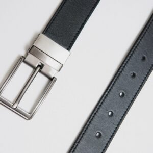 Formal Black/Brown Leather Belt-Gunmetal Reversible Buckle