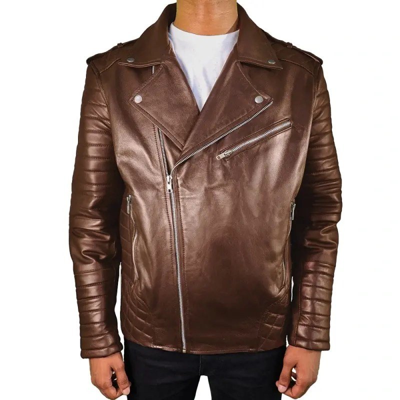Men’s Quilted Biker Leather Jacket - Image 3