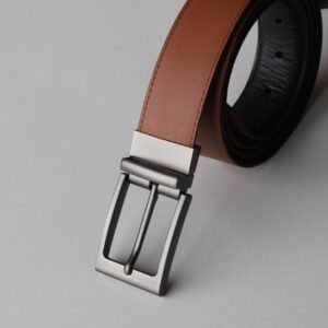 Formal Black/Tan Leather Belt-Classic Slim Reversible Buckle