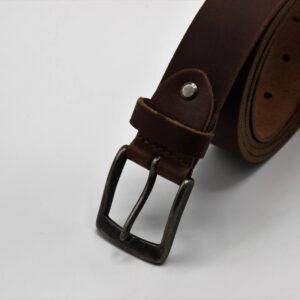 Brown Leather Belt with Antique Rugged Buckle
