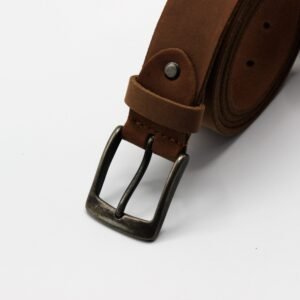 Tan Leather Belt with Antique Rugged Buckle