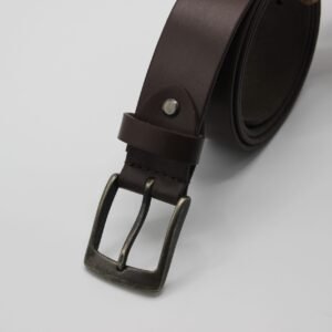 Dark Brown Leather Belt with Antique Rugged Buckle