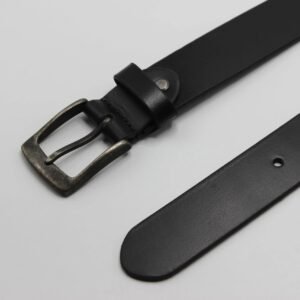 Black Leather Belt with Antique Rugged Buckle