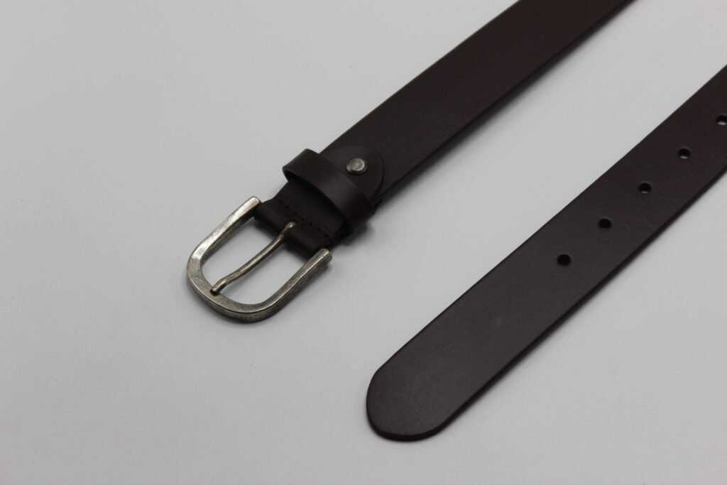 Dark Brown Leather Belt with Antique Silver Buckle