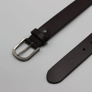 Dark Brown Leather Belt with Antique Silver Buckle