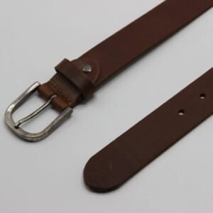 Brown Leather Belt with Antique Silver Buckle
