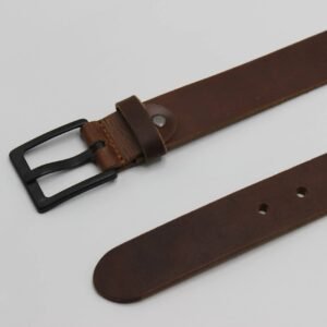Brown Leather Belt with Matt Black Buckle
