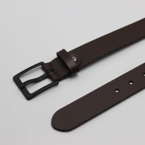 Dark Brown Leather Belt with Matt Black Buckle