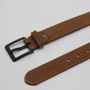 Tan Leather Belt with Matt Black Buckle