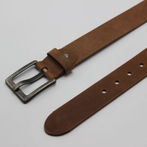 Tan Leather Belt with Wide Pin Buckle