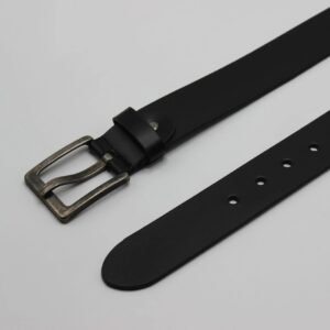 Black Leather Belt with Wide Pin Buckle