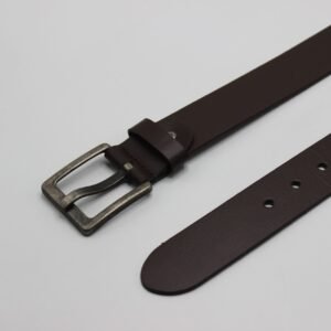 Dark Brown Leather Belt with Wide Pin Buckle