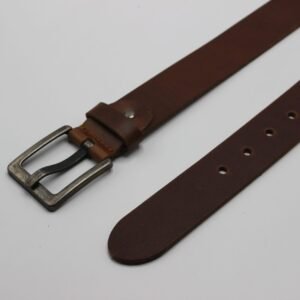 Brown Leather Belt with Wide Pin Buckle