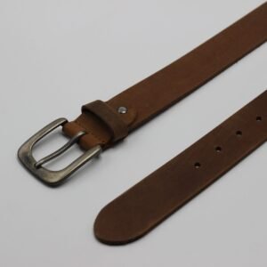 Tan Leather Belt with Rounded Buckle