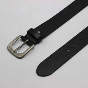 Black Leather Belt with Rounded Buckle