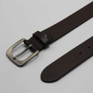 Dark Brown Leather Belt with Rounded Buckle