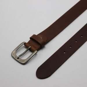 Brown Leather Belt with Rounded Buckle