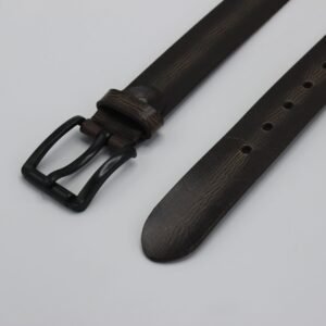 Dark Brown Leather Belt with Black Buckle