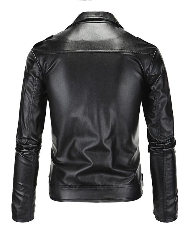 Men’s Black Belted Leather Jacket - Image 2